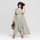 Target Women's Plus Size Floral Print Short Sleeve V-neck Wrap Dress - Universal Thread Green