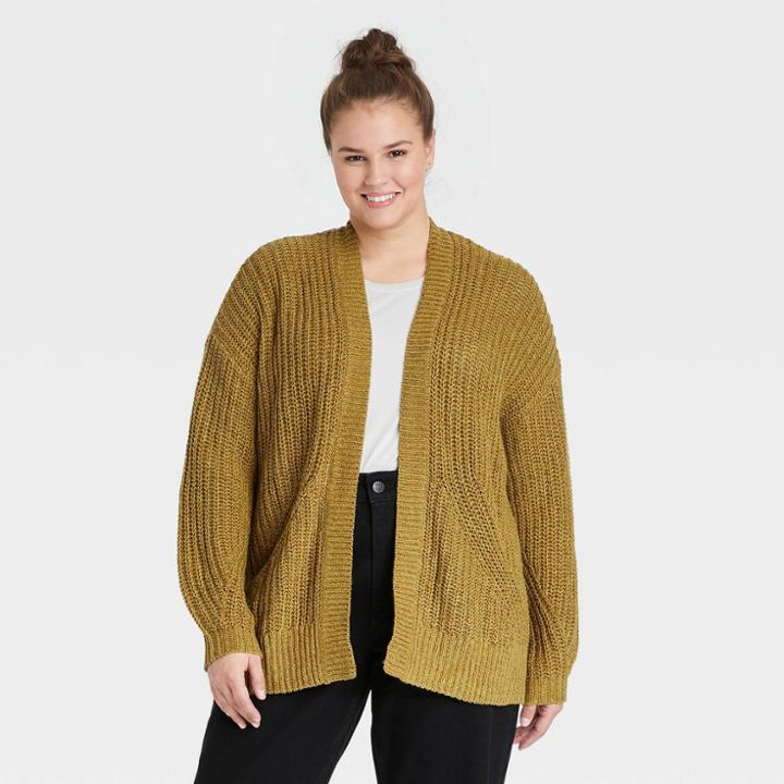Women's Plus Size Casual Cardigan - Ava & Viv Olive X, Green
