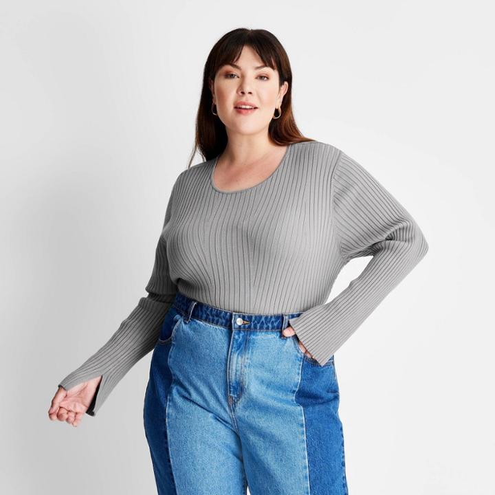 Women's Plus Size Party Twisted Back Crewneck Pullover Sweater - Future Collective With Kahlana Barfield Brown Gray