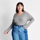 Women's Plus Size Party Twisted Back Crewneck Pullover Sweater - Future Collective With Kahlana Barfield Brown Gray