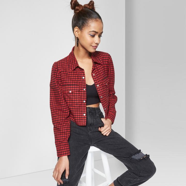 Women's Plaid Long Sleeve Button-down Western Shirt - Wild Fable Red
