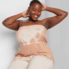 Women's Plus Size Cropped Bubble Tube Top - Wild Fable Cream Tie-dye 2x, Ivory Tie-dye