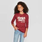 Girls' Long Sleeve Happy & Thankful Graphic T-shirt - Cat & Jack Burgundy Xs, Girl's, Red