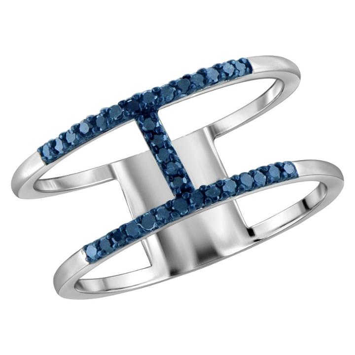 Distributed By Target 1/10 Ct. T.w. Round-cut Blue Diamond Prong Set H Ring In Sterling Silver - White