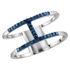 Distributed By Target 1/10 Ct. T.w. Round-cut Blue Diamond Prong Set H Ring In Sterling Silver - White