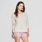 Women's Long Sleeve V-neck Side Tie Tunic Sweater - Universal Thread Natural