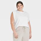 Women's Plus Size Exaggerated Shoulder Tank Top - A New Day White