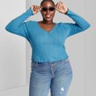 Women's Plus Size Long Sleeve V-neck Button T-shirt - Wild Fable Turquoise