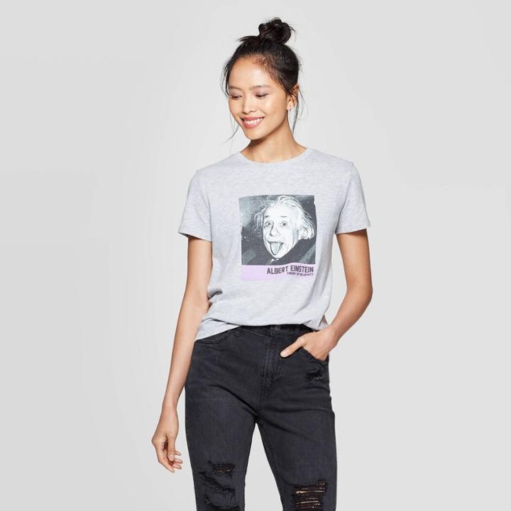 Freeze Women's Albert Einstein Short Sleeve Graphic T-shirt (juniors') - Gray