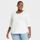 Women's Plus Size Scoop Neck Long Sleeve Drapey T-shirt - Ava & Viv White