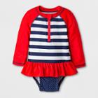 Baby Girls' Long Sleeve Stripe One Piece Swimsuit - Cat & Jack Red 3-6m, Girl's, Blue