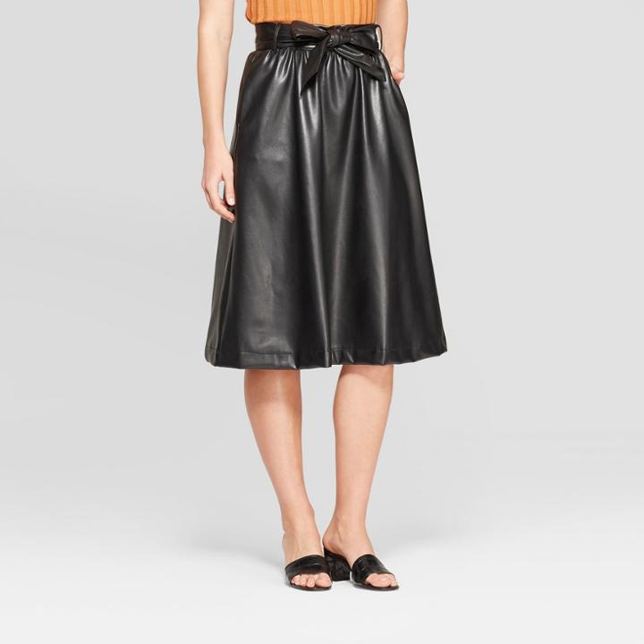 Women's Belted Leather Skirt - Who What Wear Black