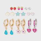 Strawberry And Star Enamel Studs Multi Earring Set 9pc - Wild Fable , Grey/nickel