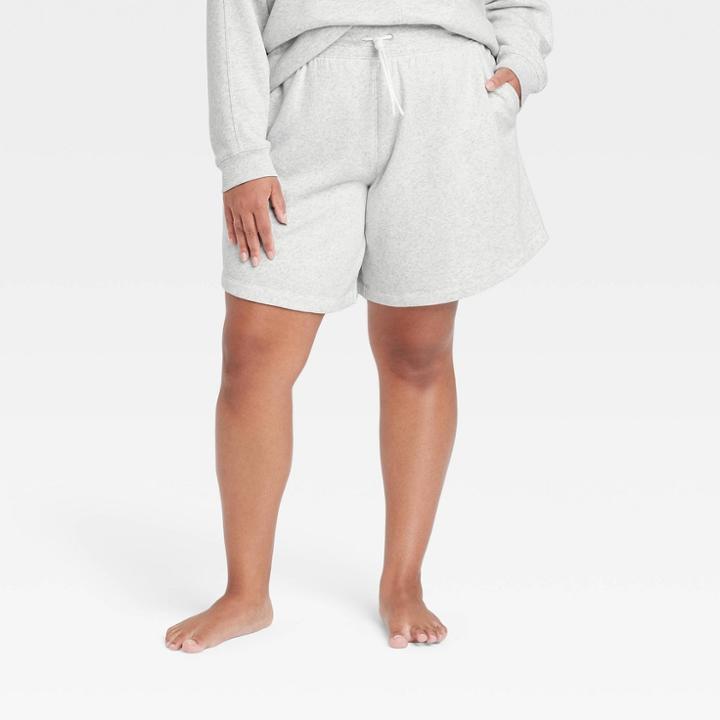 Women's Plus Size High-rise Cotton Fleece Shorts 8 - All In Motion Heathered Gray