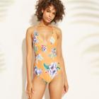 Women's Strappy Back Cut Out Monokini - Sunn Lab Swim Yellow Floral