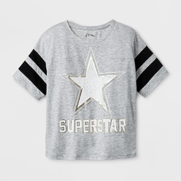 Girls' Graphic T-shirt With Athletic Stripes - Art Class Gray