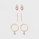 Stone And Cubic Zirconia Stud, Open Circle And Bar Earring Set 3ct - A New Day