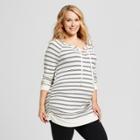 Maternity Plus Size Long Sleeve Striped Lace-up Sweatshirt - Isabel Maternity By Ingrid & Isabel Shell/xavier Navy (white/xavier Navy)