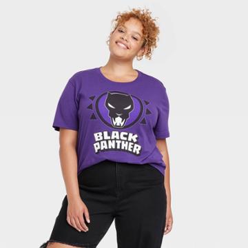 Women's Plus Size Marvel Black Panther Classic Logo Boyfriend Short Sleeve Graphic T-shirt - Dark Purple