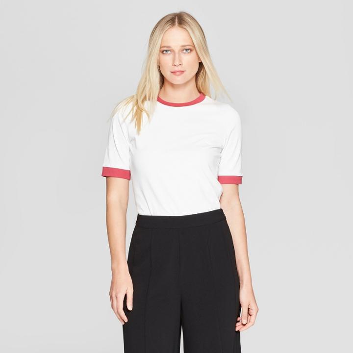 Women's Short Sleeve Crew Neck Ringer T-shirt - Who What Wear White/red