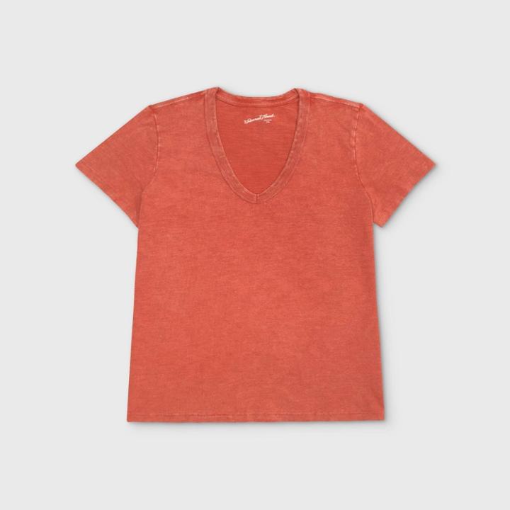 Women's Plus Size Short Sleeve V-neck T-shirt - Universal Thread Rust 1x, Women's,
