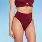 Women's High Leg High Waist Extra Cheeky Bikini Bottom - Shade & Shore Deep Cranberry