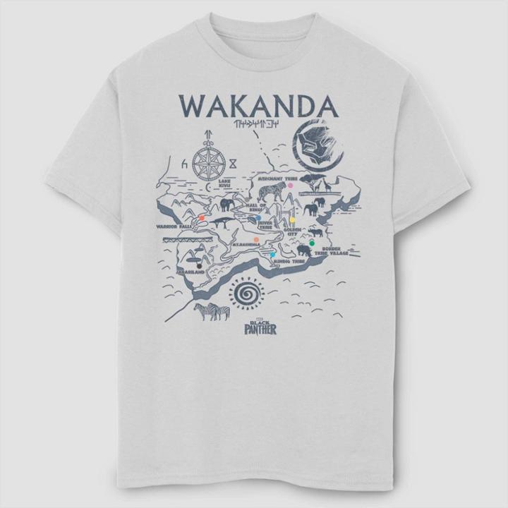 Boys' Marvel Black Panther Wakanda Map Short Sleeve T-shirt - White