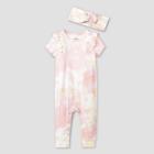 Baby Girls' Tie-dye Rib Romper With Headband - Cat & Jack Pink Newborn