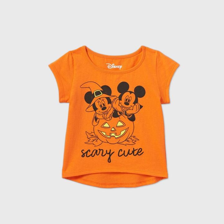 Disney Toddler Girls' Mickey Mouse 'scary Cute' Halloween Short Sleeve T-shirt - Orange