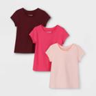 Toddler Girls' 3pk Solid Short Sleeve T-shirt - Cat & Jack Pink/light Pink/burgundy