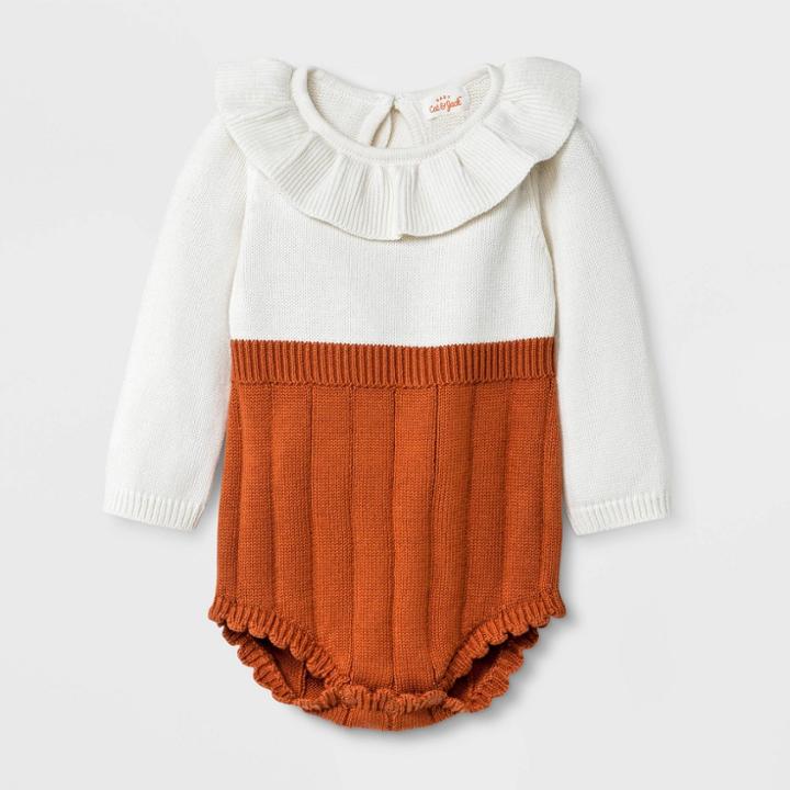 Baby Girls' Ruffle Collar Sweater Romper - Cat & Jack Cream Newborn, Girl's, White