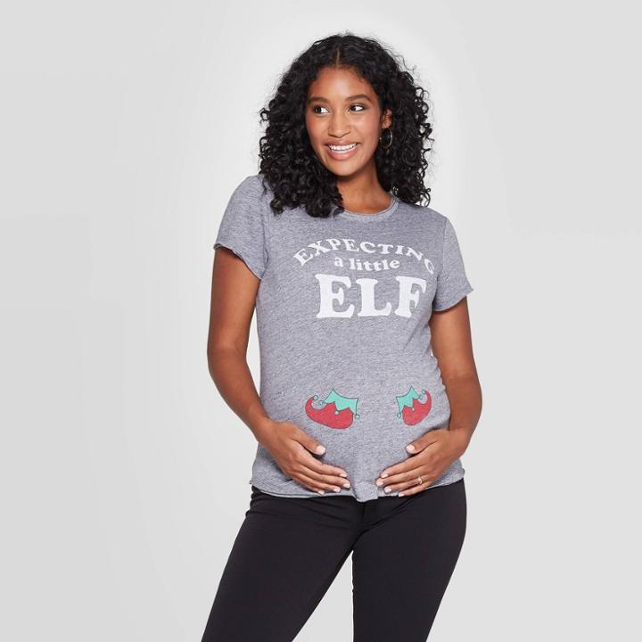 Maternity Short Sleeve Expecting A Little Elf T-shirt - Isabel Maternity By Ingrid & Isabel Gray