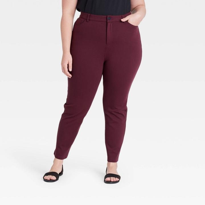 Women's Plus Size 5 Pocket Ponte Leggings Pants - Ava & Viv Berry