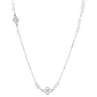Elya Stainless Steel Clover Heart Charm And Pearl Station Necklace (4-5mm),
