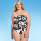 Women's Plus Size Bandeau Flounce One Piece Swimsuit - Kona Sol Multi 14w, Green/pink/blue