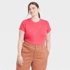 Women's Plus Size Short Sleeve Ribbed T-shirt - A New Day Pink