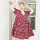 Women's Plus Size Floral Print Short Sleeve Tiered Babydoll Dress - Wild Fable Red