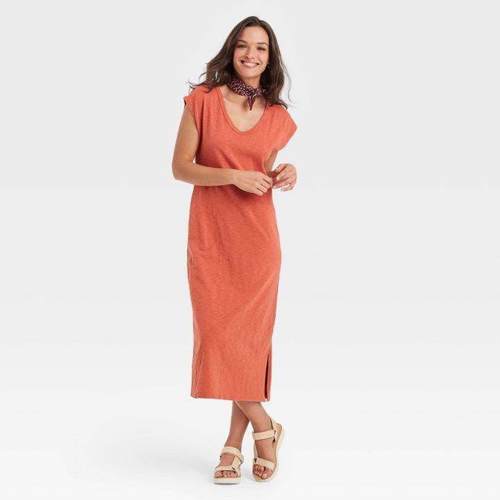 Women's Sleeveless Modern Knit Dress - Universal Thread Rust