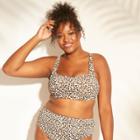 Women's Plus Size Square Neck Ribbed Bralette Bikini Top - Xhilaration Animal Print