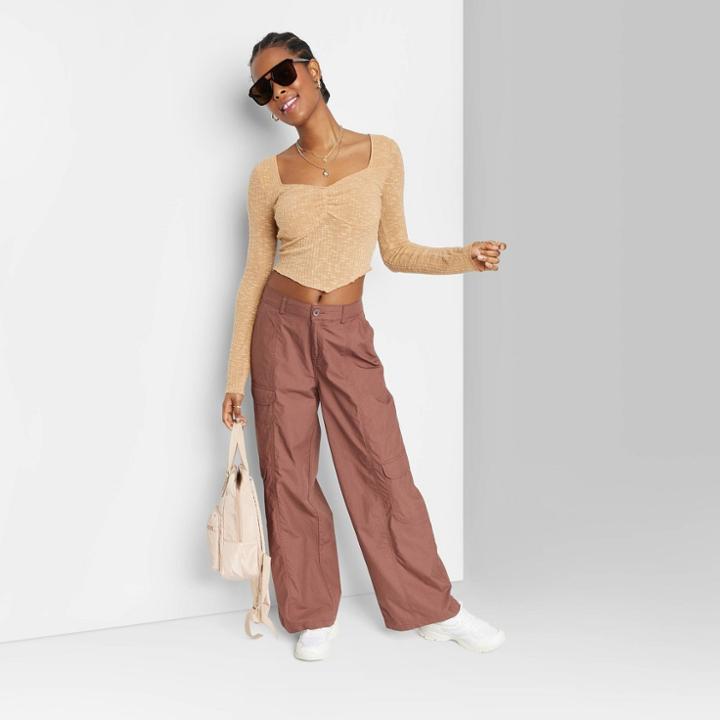Women's Low-rise Wide Leg Cargo Pants - Wild Fable Brown