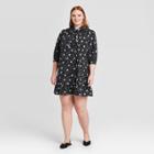 Women's Plus Size Polka Dot 3/4 Sleeve V-neck Tie Shift Mini Dress - Who What Wear Black 1x, Women's,
