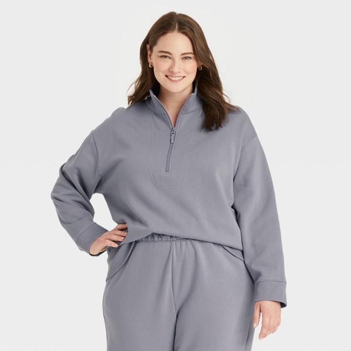 Women's Plus Size Fleece Quarter Zip Sweatshirt - A New Day Dark Gray