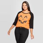 Zoe+liv Women's Jack O'lantern Plus Size Raglan Long Sleeve Graphic T-shirt (juniors') - Orange/black