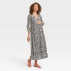 The Nines By Hatch Floral Print 3/4 Sleeve Button-front Poplin Maternity Dress Black