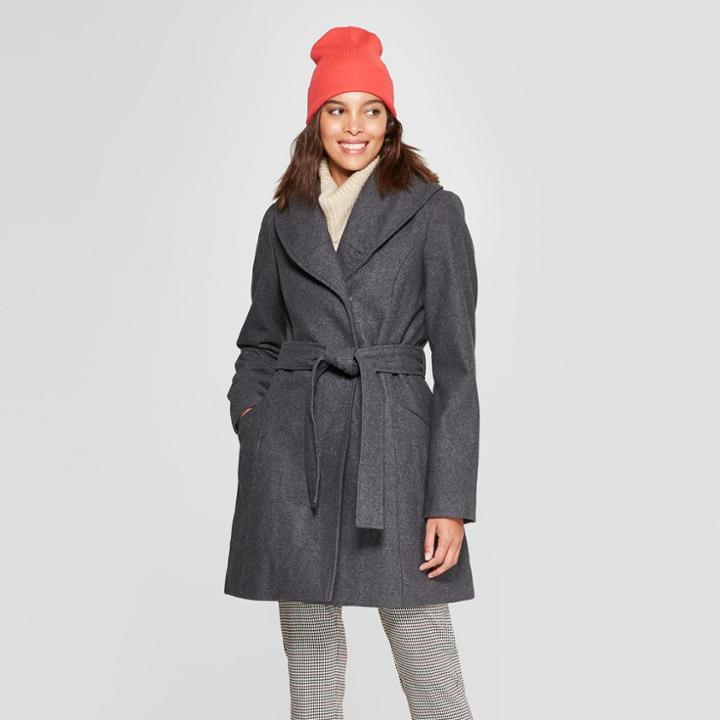 Women's Wool Shawl Wrap Coat - A New Day Charcoal (grey)