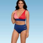 Women's Slimming Control Plunge V-neck Bikini Top - Beach Betty By Miracle Brands Red