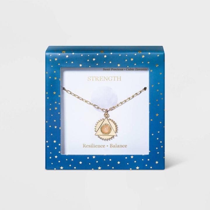 No Brand Triangle And Pink Stone Necklace - Pink