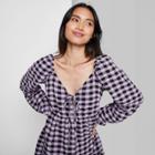 Women's Long Sleeve Tie-front Muse Dress - Wild Fable Amethyst Gingham Check Xs, Purple Gingham Check