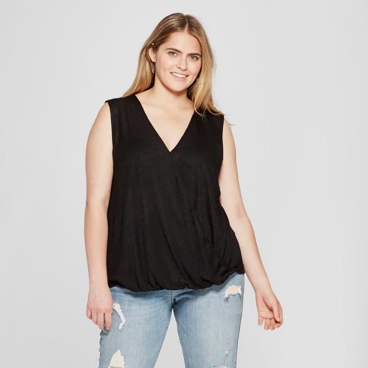 Women's Plus Size Wrap Front Tank - Universal Thread Black