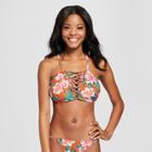 Women's Floral Print Knotted High Neck Bikini Top - Xhilaration Cinnamon Tropical D/dd Cup, Brown